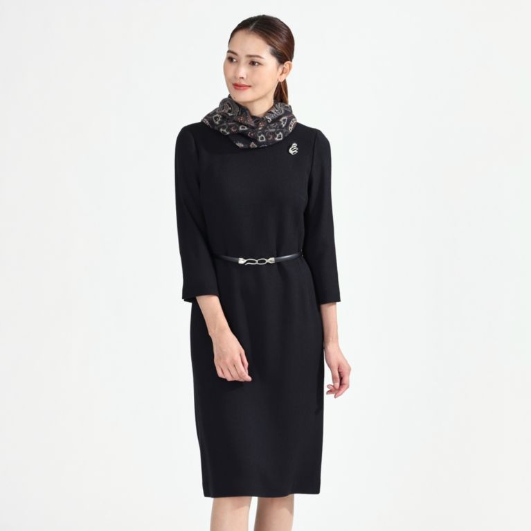 【Paul Stuart WOMEN】 ダブルクレープウール ワンピース ブラック