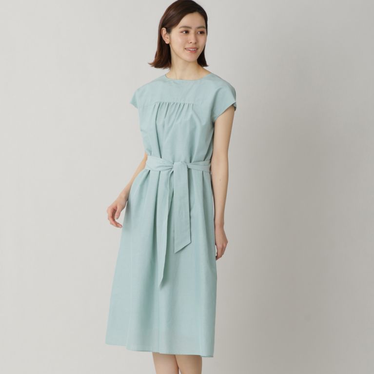 【Paul Stuart WOMEN】 シルクコットンローン ワンピース【ウォッシャブル】 ライム