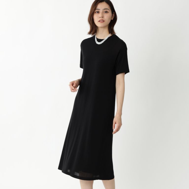 【Paul Stuart WOMEN】 コンパクトコットンミックス ニットワンピース【ウォッシャブル】 ブラック