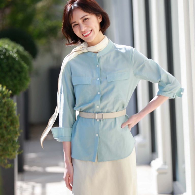 【Paul Stuart WOMEN】 シルクコットンローン ブラウス【ウォッシャブル】 ライム