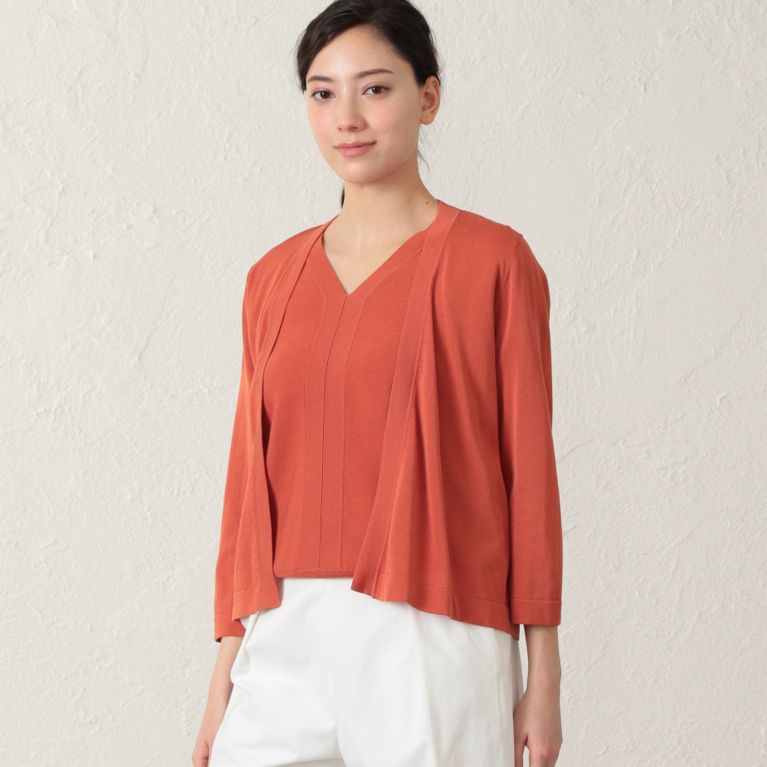 【Paul Stuart WOMEN】 【ウォッシャブル】アセテートコットン ニットカーディガン オレンジ