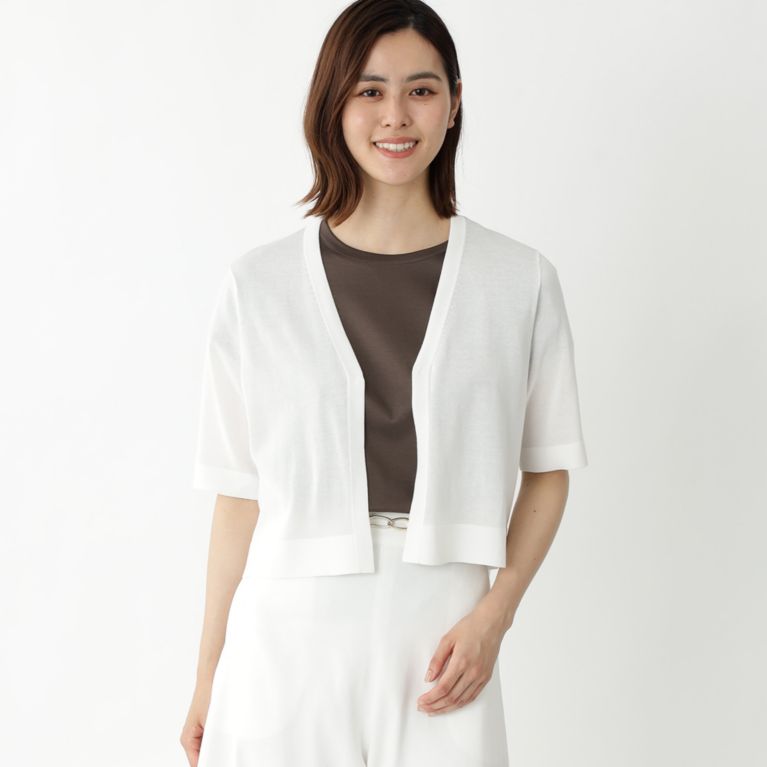 【Paul Stuart WOMEN】 コンパクトコットンミックス カーディガン【ウォッシャブル】 ホワイト