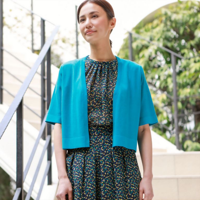 【Paul Stuart WOMEN】 コンパクトコットンミックス カーディガン【ウォッシャブル】 グリーン