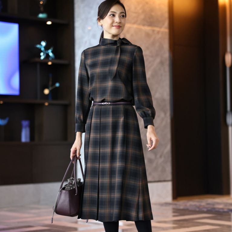 【Paul Stuart WOMEN】 ドライタッチビエラ プリーツスカート【ウォッシャブル】 ブラック