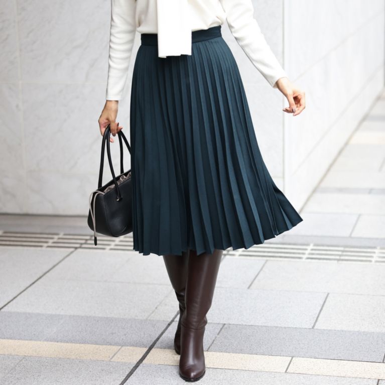【Paul Stuart WOMEN】 マイクロウォッチ プリーツスカート グリーン