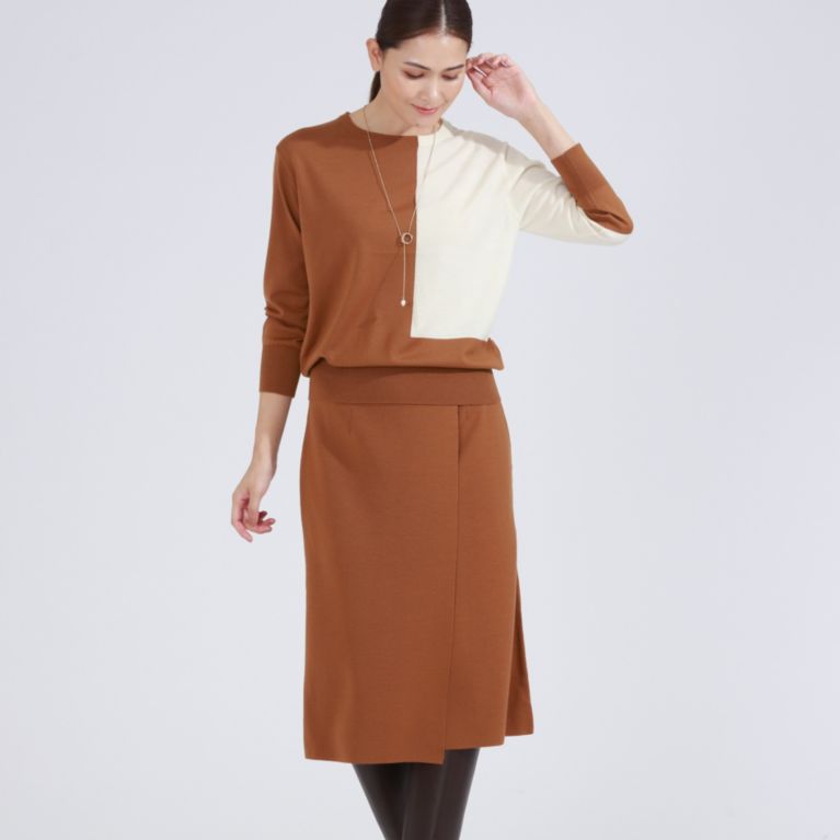 【Paul Stuart WOMEN】 ウォッシャブルウール ニットスカート【ウォッシャブル】 キャメル