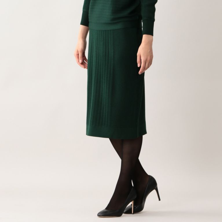 【Paul Stuart WOMEN】 【ウォッシャブル】リブパターンミックスニットスカート グリーン