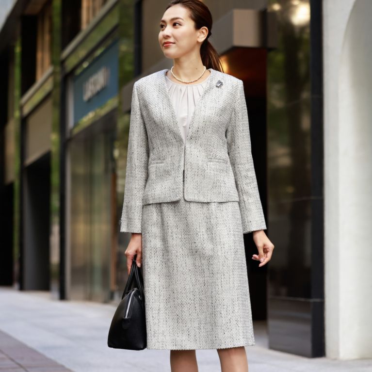 【Paul Stuart WOMEN】 ファンシーミックスツイード スカート ライトグレー