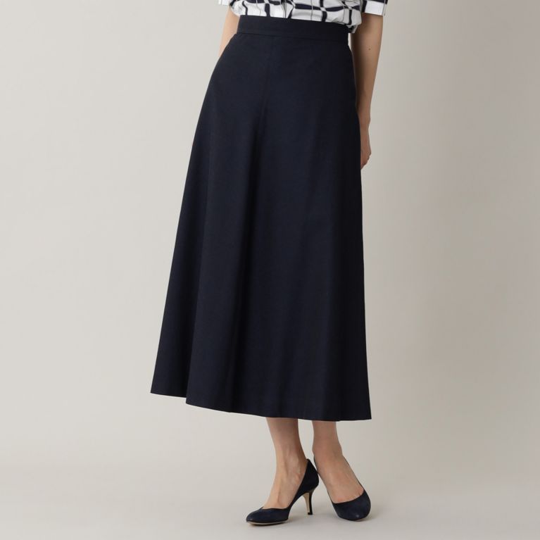 【Paul Stuart WOMEN】 シャンブレーコットンリネン スカート【ウォッシャブル】 ネイビー
