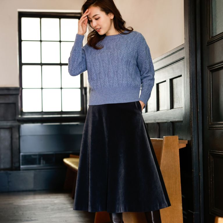 【Paul Stuart WOMEN】 ソフトコーデュロイ フレアスカート チャコールグレー