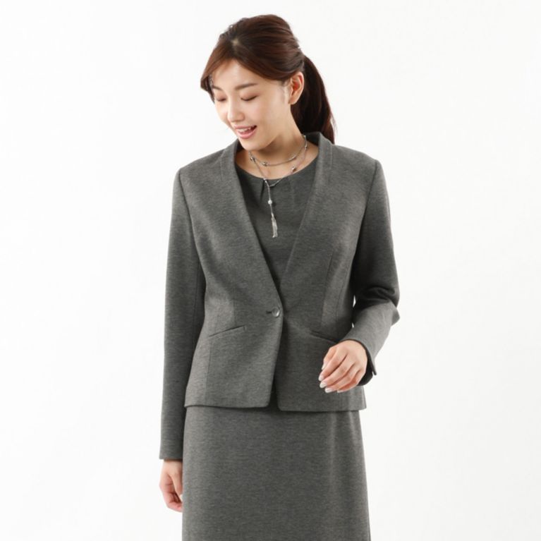 ＜三陽商会＞【トランスワーク(TRANS WORK)】【XSサイズ?】【美Jacket】ストレッチポンチノーカラージャケット グレー 送料無料！画像