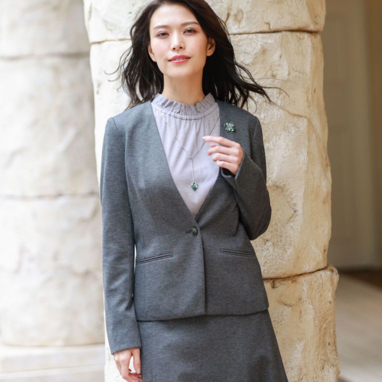 【TRANS WORK】 【セットアップ対応】【美Jacket】【消臭性】【ウォッシャブル】ツイルジャカードノーカラージャケット グレー