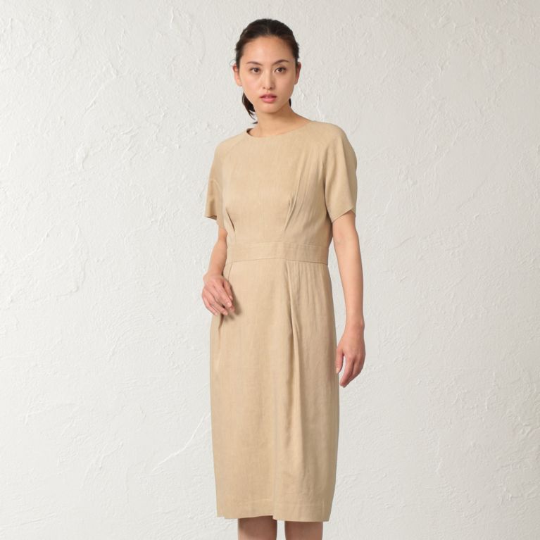 【TRANS WORK】 【セットアップ対応】【ITALY FABRIC】【ウォッシャブル】リネンストレッチドレス モカ