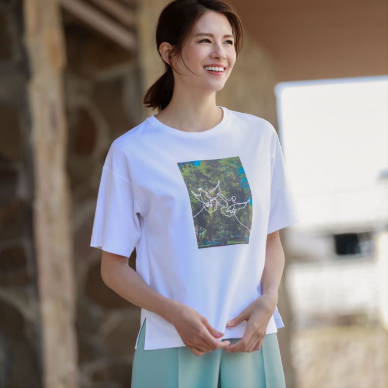 【TRANS WORK】 【ウォッシャブル】35th Anniversary オーガニックコットンTシャツ オフホワイト