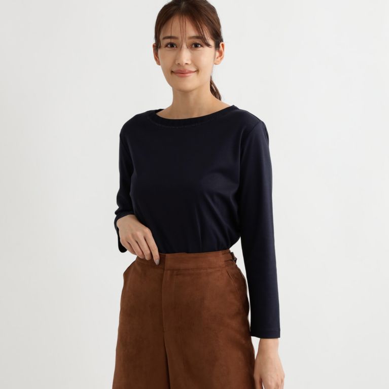 【TRANS WORK】 【ウォッシャブル】シルケットスムースカットソー ネイビー