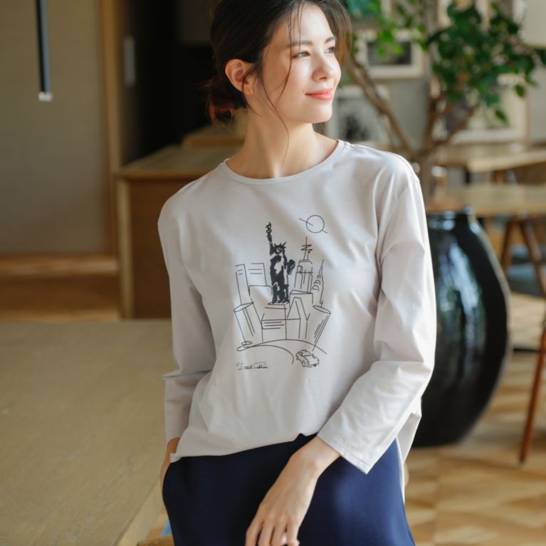 【TRANS WORK】 【ウォッシャブル】35th Anniversary コットンシルケットポンチTシャツ グレー