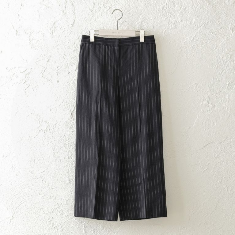 【TRANS WORK】 ＊STORY掲載＊【セットアップ対応】【ITALY FABRIC】【ウォッシャブル】リネンストレッチパンツ ネイビー