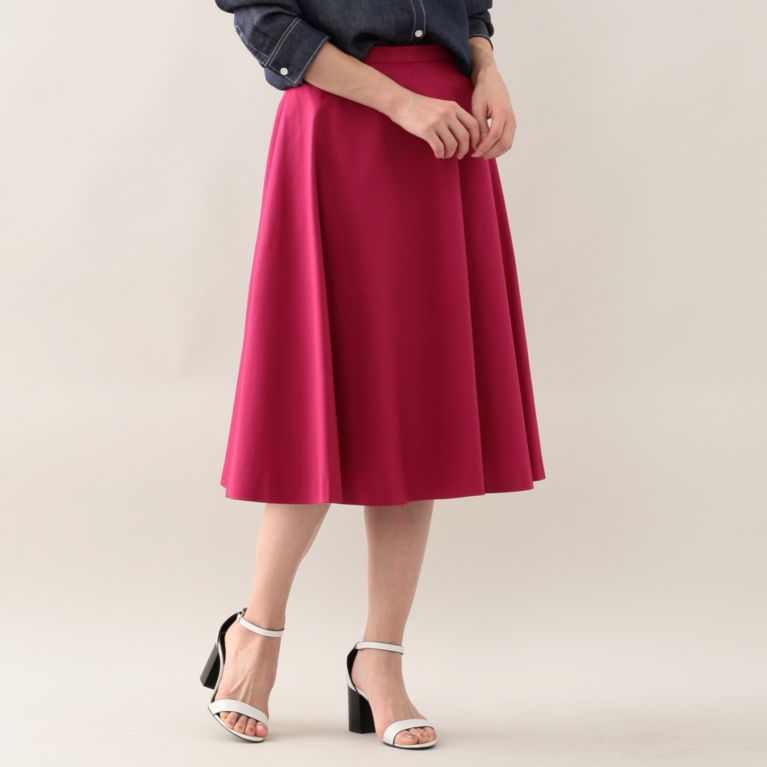 【TRANS WORK】 【UV対策】【接触冷感】【ウォッシャブル】フルダルドライストレッチツイルフレアスカート ピンク