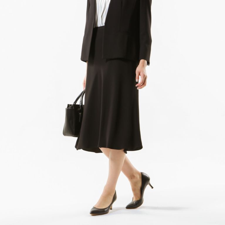 【TRANS WORK】 【Sサイズ～】【セットアップ対応】【美Skirt】【ウォッシャブル】バックサテンジョーゼットスカート ブラック