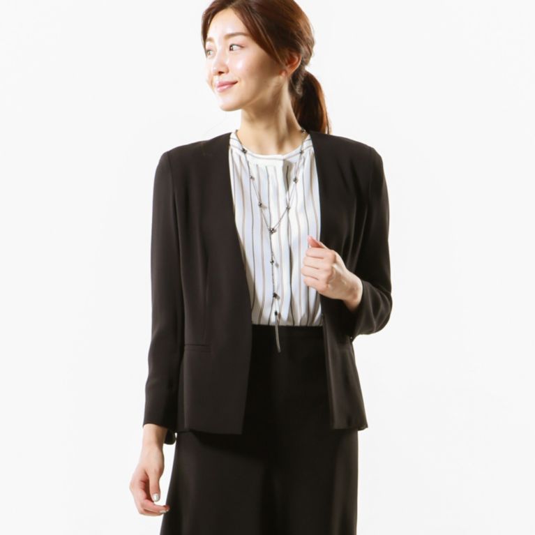【TRANS WORK】 【L】【セットアップ対応】【美Jacket】【抗菌消臭】【ウォッシャブル】バックサテンジョーゼットジャケット ブラック