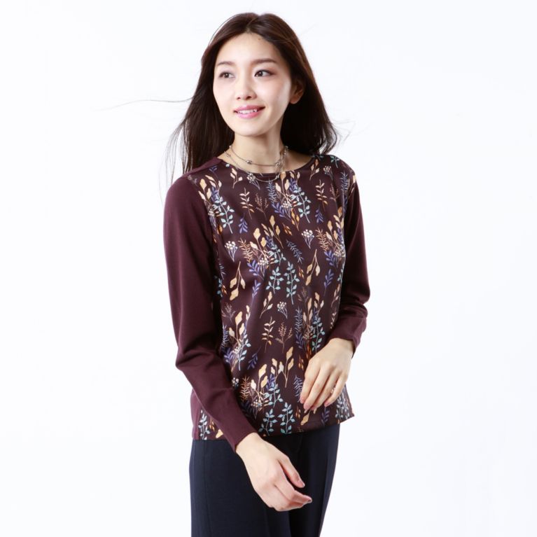 【TRANS WORK】 【L】【ITALY FABRIC】【ウォッシャブル】フォーリングフラワープリント×ニット ボルドー