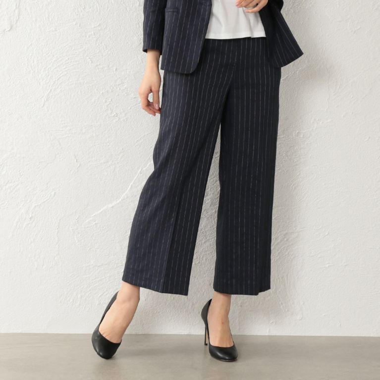 【TRANS WORK】 ＊STORY掲載＊【L】【セットアップ対応】【ITALY FABRIC】【ウォッシャブル】リネンストレッチパンツ ネイビー