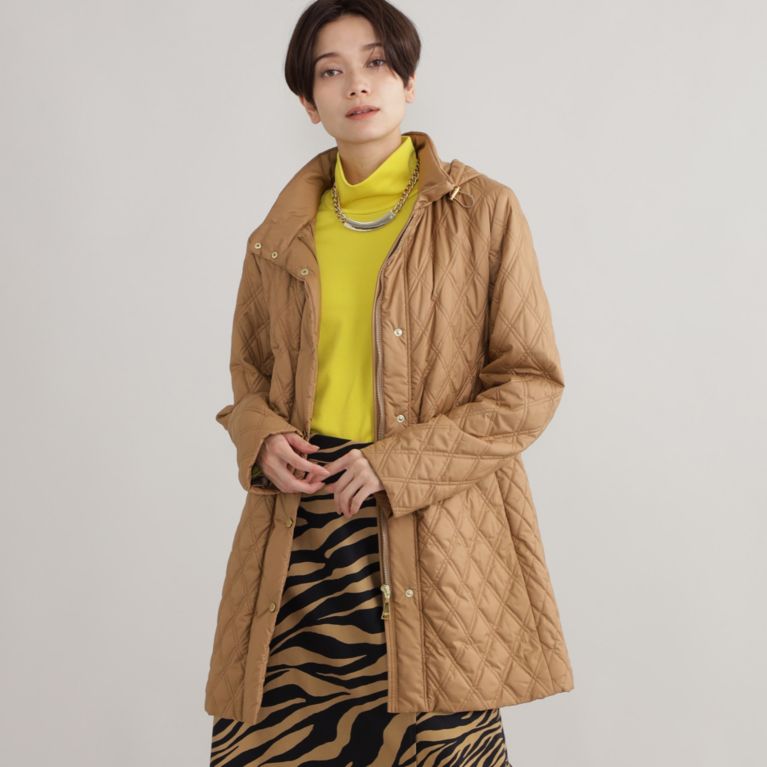 【EVEX by KRIZIA】 *Wings掲載【ウォッシャブル】【遠赤外線放射特性】ダブルステッチキルティングコート キャメル
