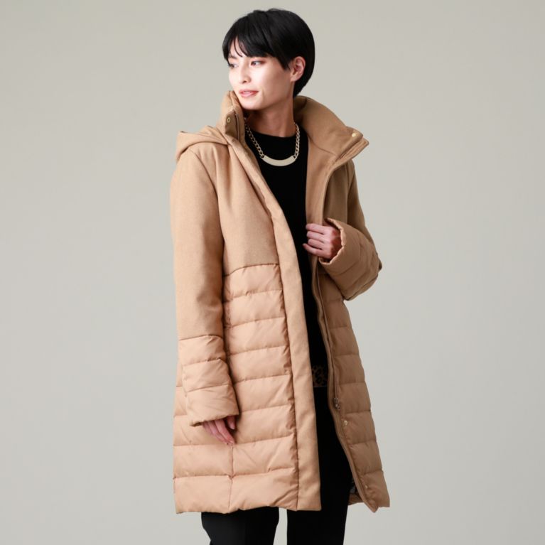 【EVEX by KRIZIA】 【ウォッシャブル】＊Wings掲載＊グリーンダウンロングコート キャメル