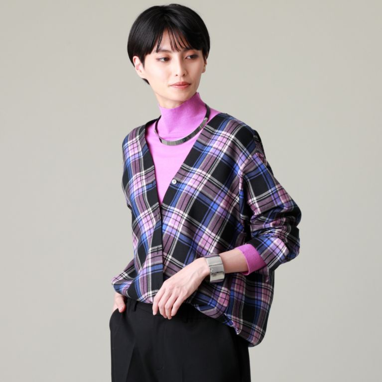 【EVEX by KRIZIA】 【ウォッシャブル】＊Wings掲載＊チェックネルシャツ ネイビー