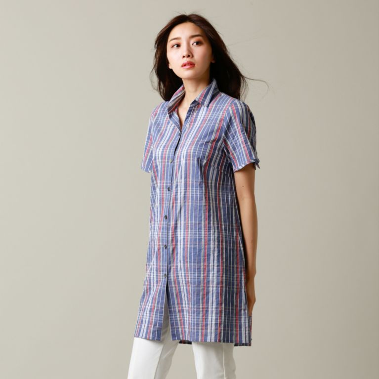 【EVEX by KRIZIA】 【ウォッシャブル】Deveauxチェックロングシャツ ブルー