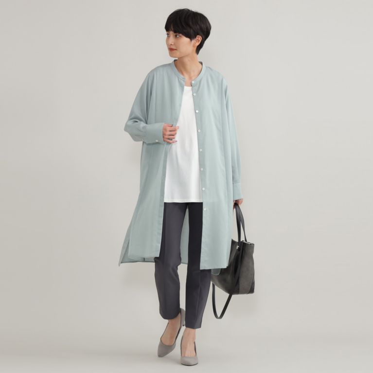 【EVEX by KRIZIA】 【ウォッシャブル】ソフトダンガリーツイルロングシャツ ブルー