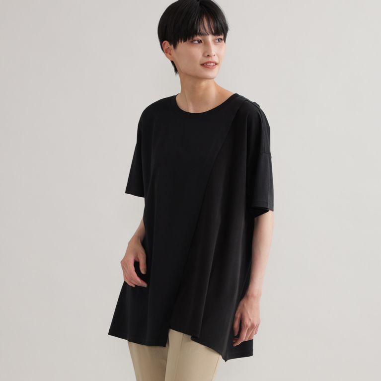 【EVEX by KRIZIA】 【ウォッシャブル】【接触冷感】ブロッキングチュニックTシャツ ブラック