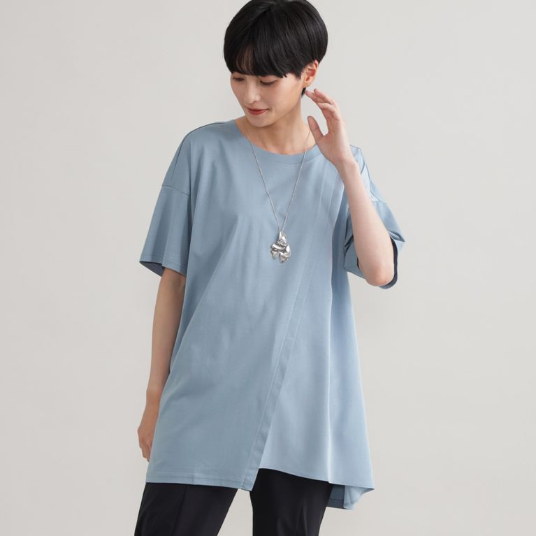 【EVEX by KRIZIA】 【ウォッシャブル】【接触冷感】ブロッキングチュニックTシャツ ブルー