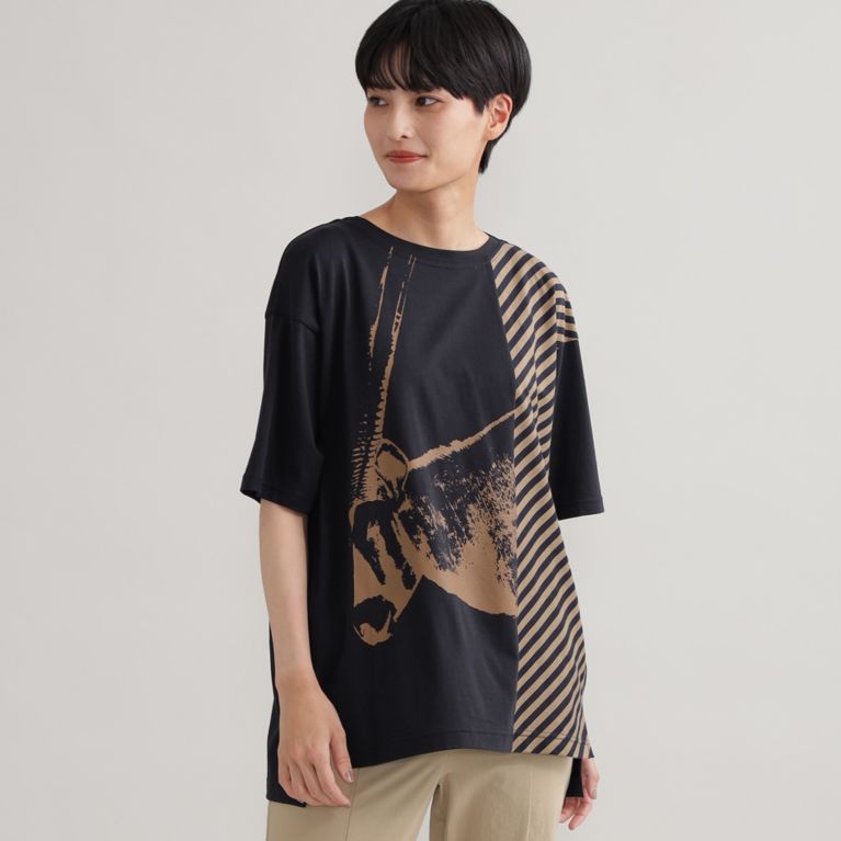 【EVEX by KRIZIA】 【ウォッシャブル】アラビアンオリックスＴシャツ ネイビー