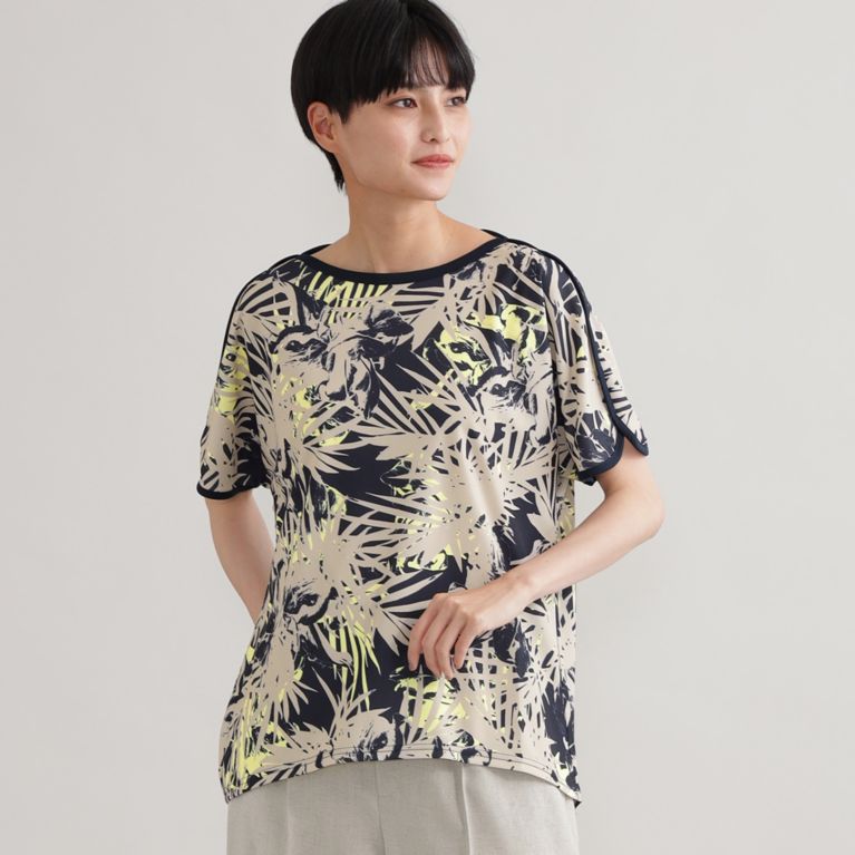 【EVEX by KRIZIA】 【ウォッシャブル】【接触冷感】クールボタニカルカットソー ネイビー