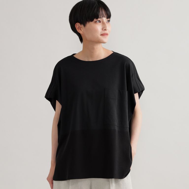 【EVEX by KRIZIA】 【ウォッシャブル】【接触冷感】ブロッキングＴシャツ ブラック