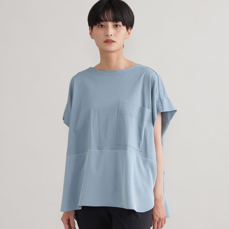 【EVEX by KRIZIA】 【ウォッシャブル】【接触冷感】ブロッキングＴシャツ ブルー