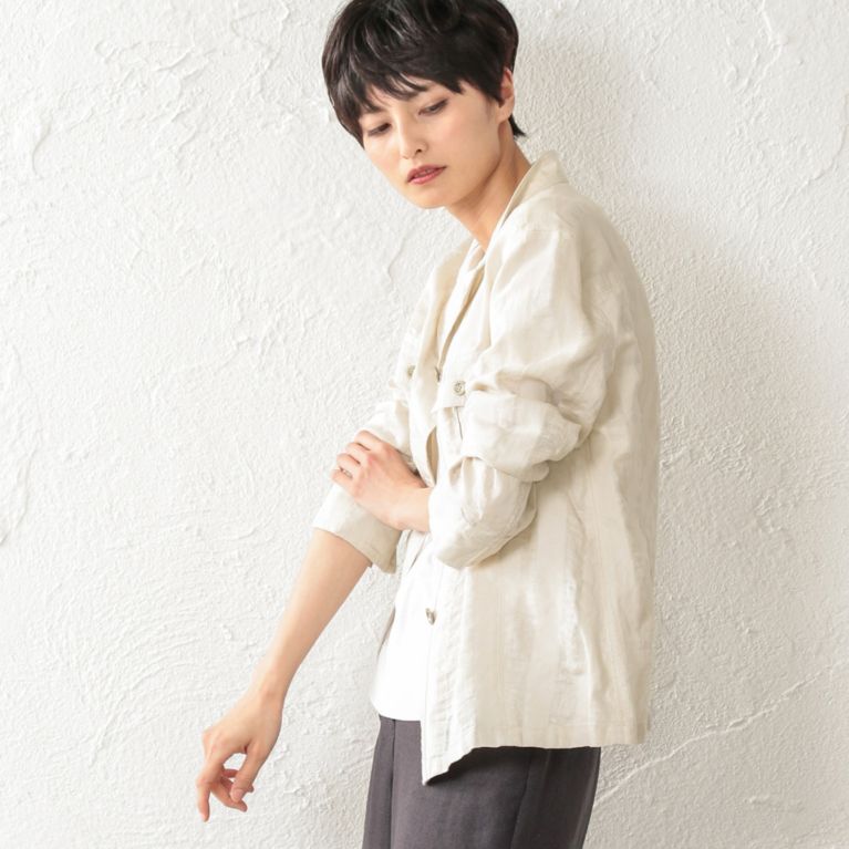 【EVEX by KRIZIA】 【L】シャドーストライプジャケット オフホワイト