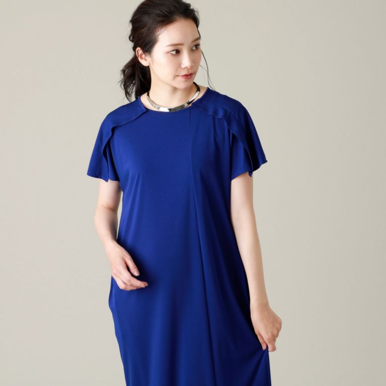 【EVEX by KRIZIA】 【L】【ウォッシャブル】【接触冷感】強撚クールスムースワンピース ブルー