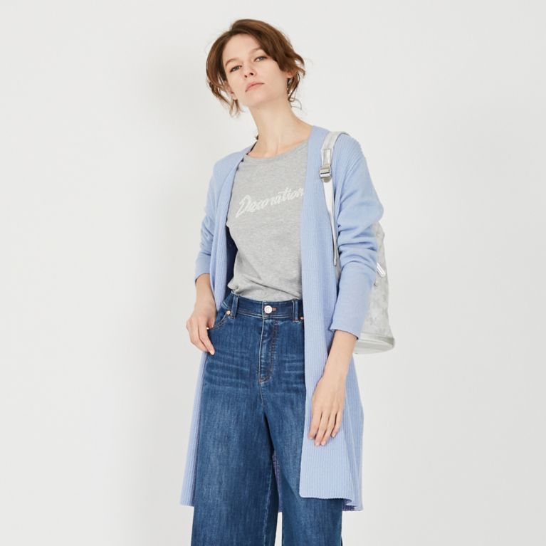 【EVEX by KRIZIA】 【L】【ウォッシャブル】バルキーコットンロングカーディガン ブルー