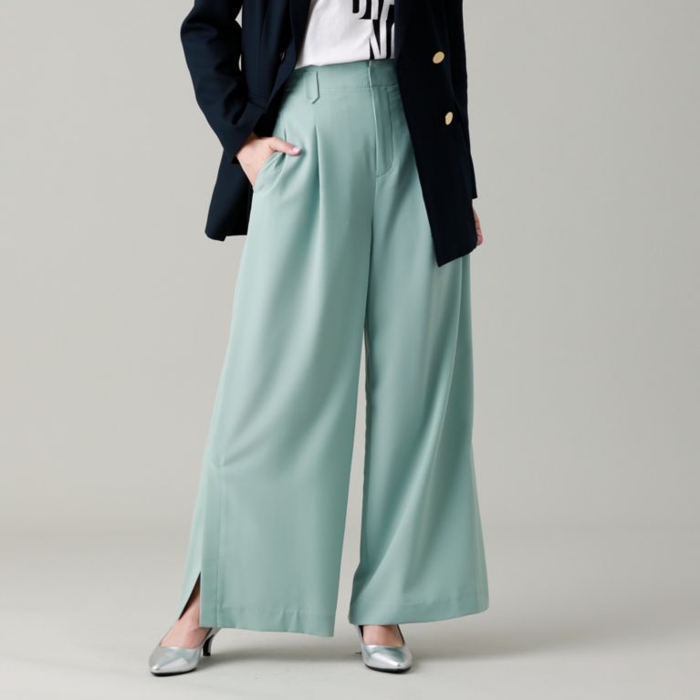 【EVEX by KRIZIA】 【L】【ウォッシャブル】【防シワ】マットポリツイルパンツ ライトグリーン