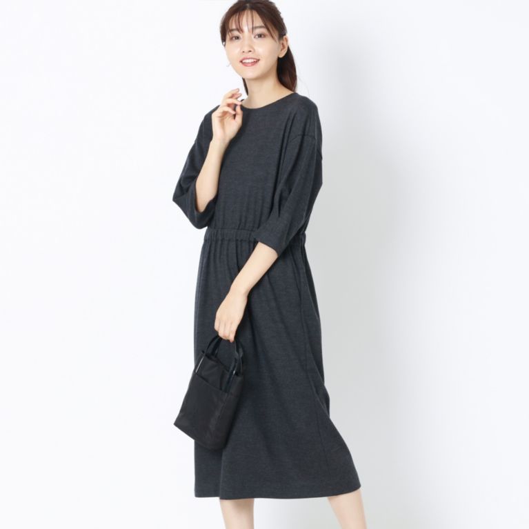 【AMACA】 【LOUNGE WEAR COLLECTION】ウォッシャブルウール圧縮ドレス グレー