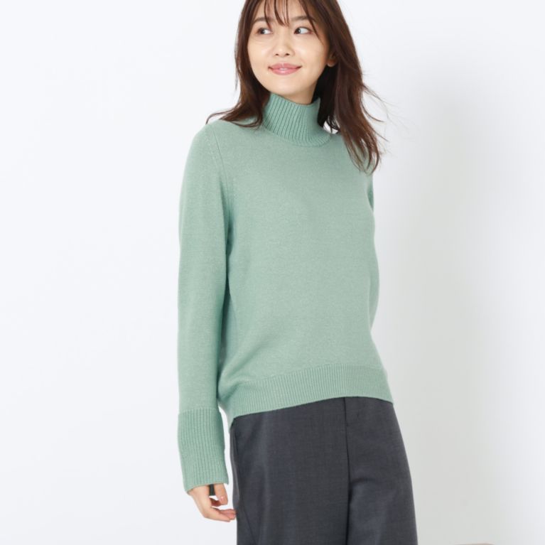 【AMACA】 ウォッシャブルウールラメハイネックプルオーバーニット グリーン