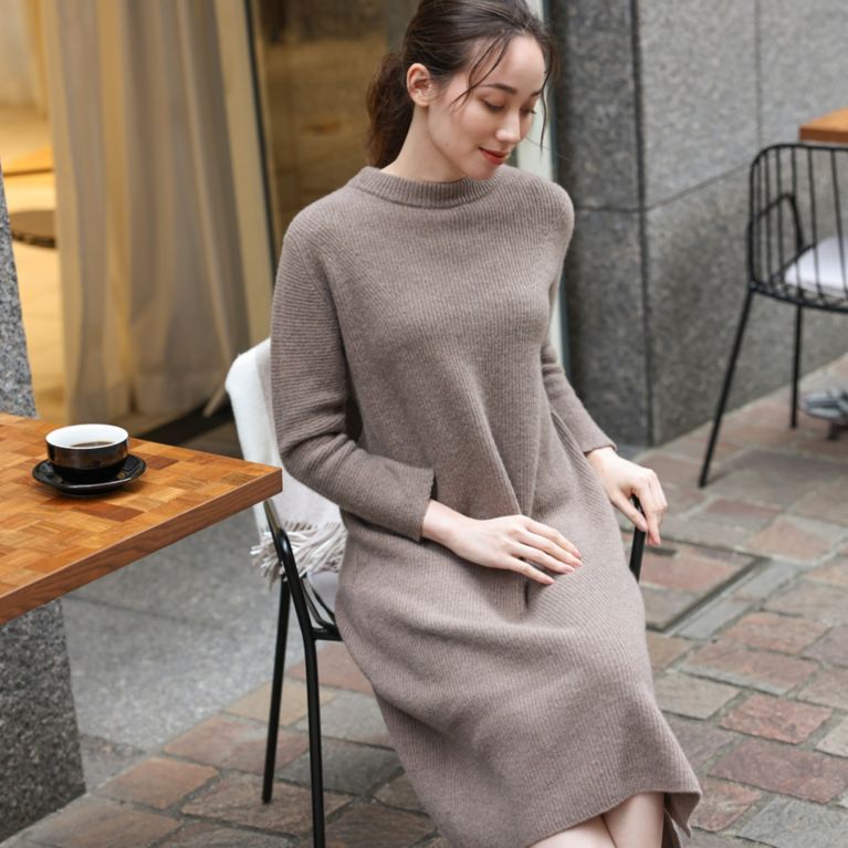 【AMACA】 【LOUNGE WEAR COLLECTION】ミックスウールニットワンピース ベージュ
