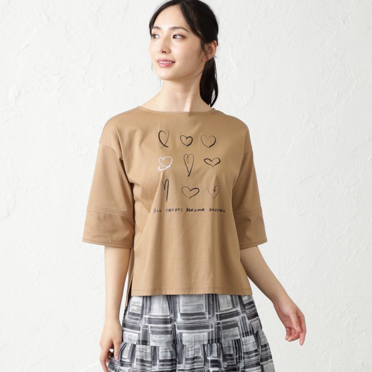 【AMACA】 NOZOMI YUASAコラボ7分袖Tシャツ キャメル