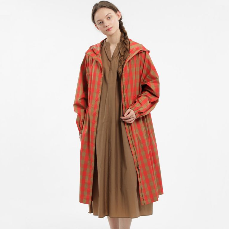 ブロックチェックポケッタブルレインモッズコート（レインコート