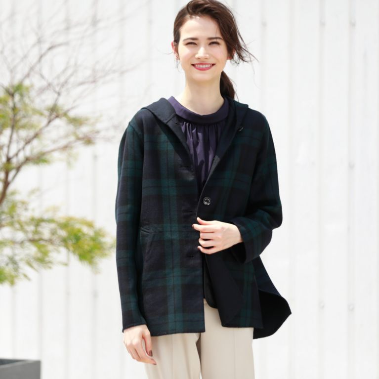 【MACKINTOSH PHILOSOPHY WOMEN】 ウールダブルクロスフーデッドコート ネイビー