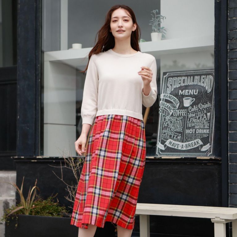 【MACKINTOSH PHILOSOPHY WOMEN】 タータンチェックコンビニットワンピース レッド