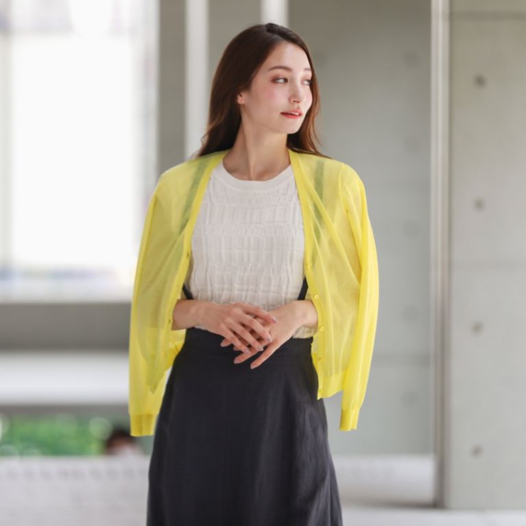 【MACKINTOSH PHILOSOPHY WOMEN】 シアーVネックカーディガン イエロー