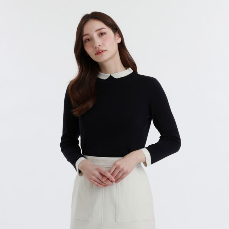 【MACKINTOSH PHILOSOPHY WOMEN】 シルク混インターシャカラーロングスリーブ ネイビー